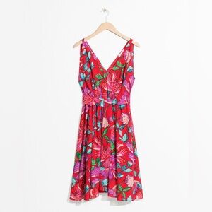 & Other Stories Women's Red Peony Print V-neck Midi Dress